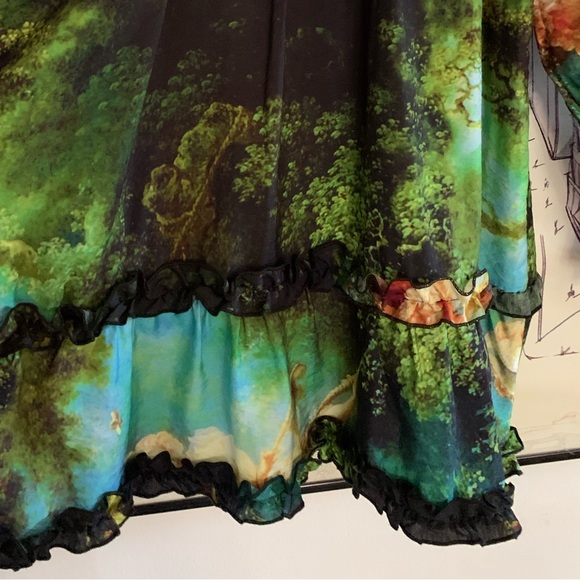 NWT ICONE Simons ruffle mini dress with pictorial imagery great colour combo M - Picture 6 of 11